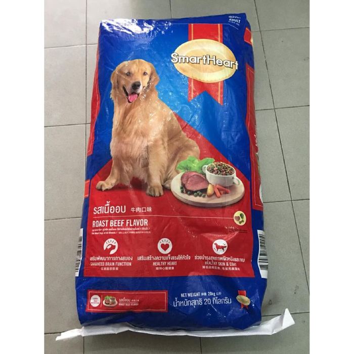 Về bao bì thức ăn cho chó Smartheart 20kg thì nói chung màu sắc bắt mắt, chắc chắn, tuy nhiên cũng không có quá nhiều điểm nổi bật so với các thương hiệu khác hiện nay đang có mặt trên thị trường (Nguồn: Internet)